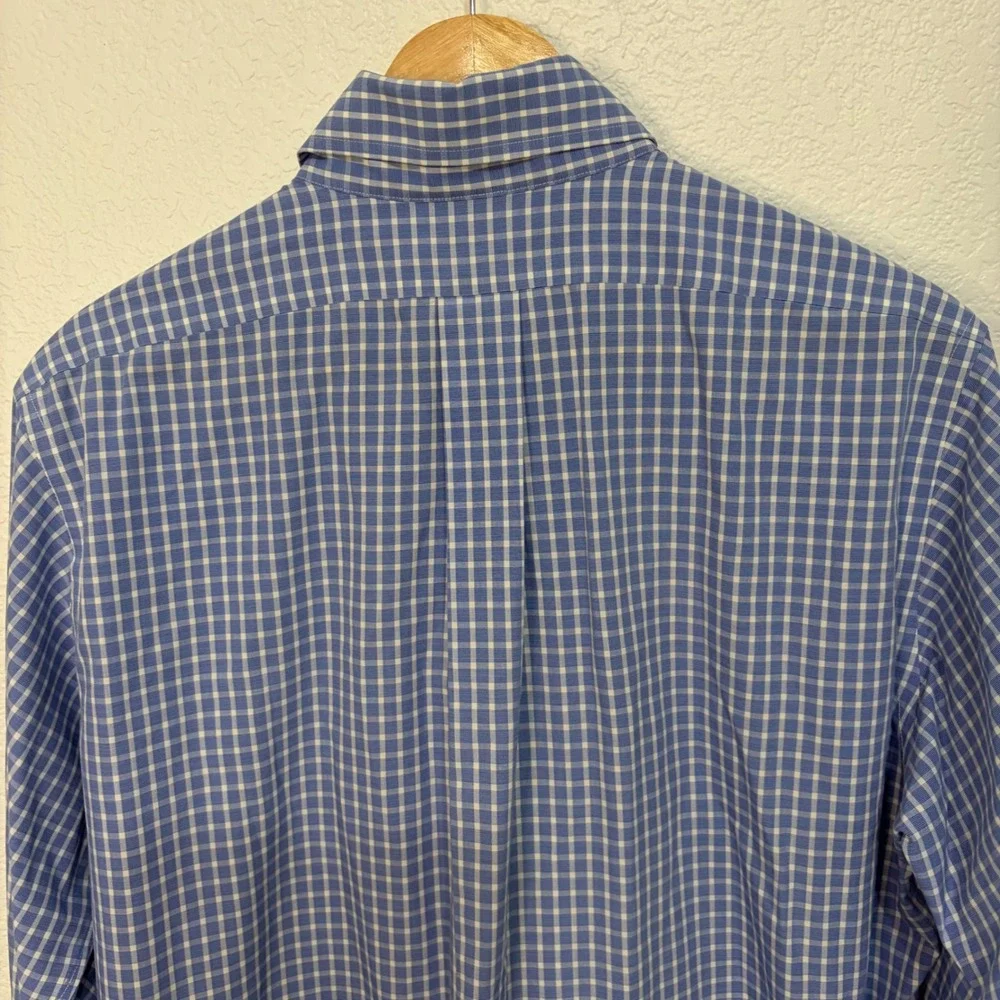 Brooks Brothers Mens 15-33 Blue Check Non-Iron Cotton Traditional Fit Polo Shirt - Picture 6 of 6